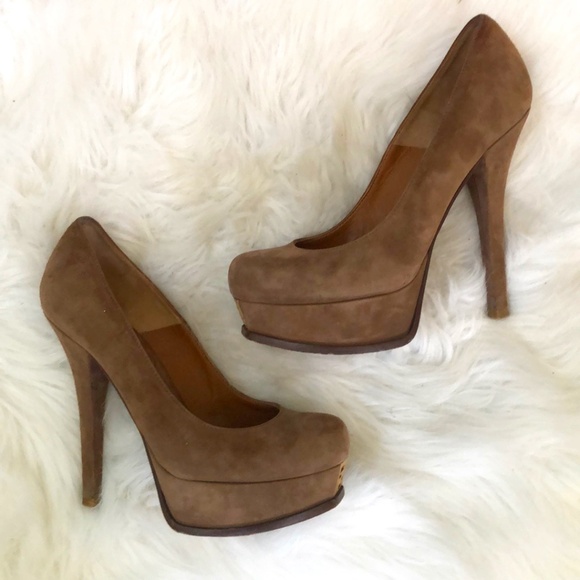 Fendi Authentic Brown Suede Platform Heels Sz 38 - Picture 2 of 12